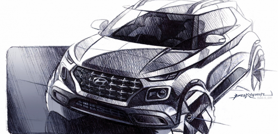Nový crossover Hyundai Venue sa predvádza na prvých skicách